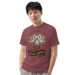 Man wearing Red Druid's Garden Tshirt